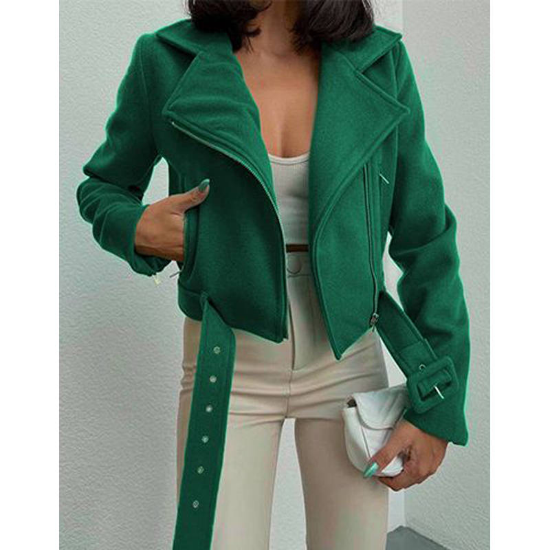 Cropped Side Pockets Jacket - GREEN / L