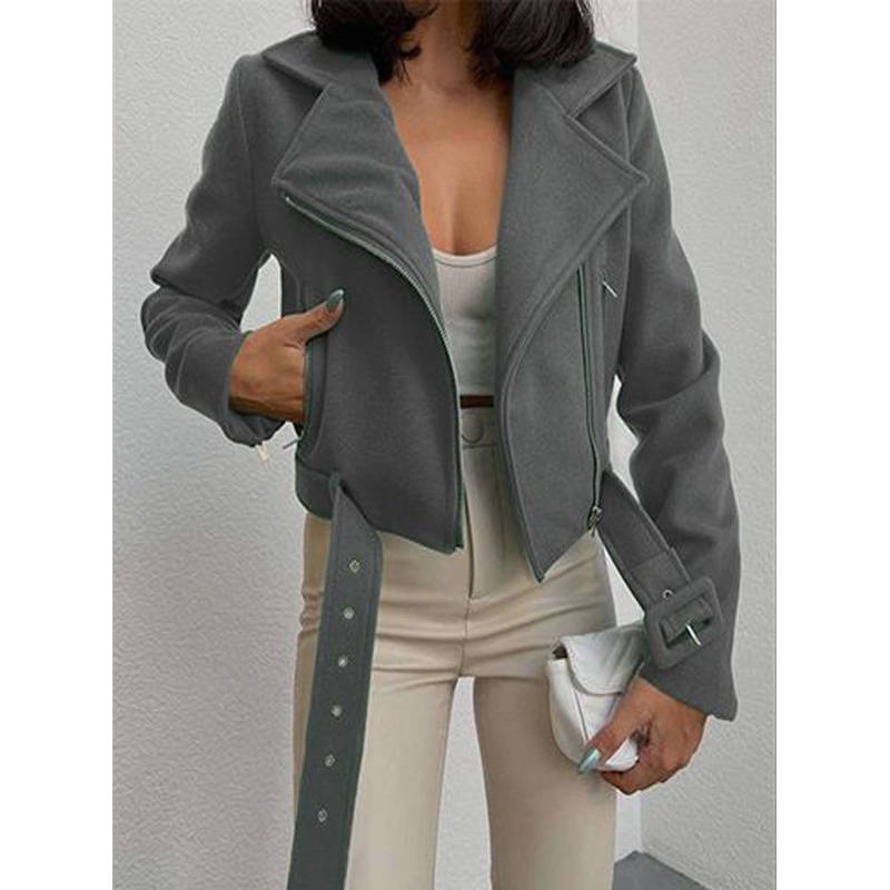 Cropped Side Pockets Jacket - GREEN / L