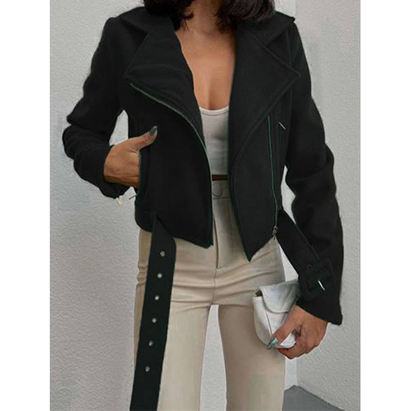 Cropped Side Pockets Jacket - GREEN / L