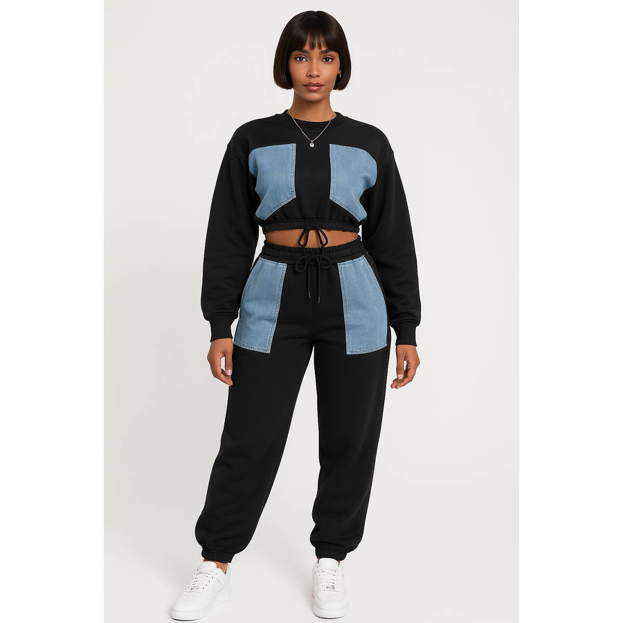 2 Piece Color block Jogger Drawstring Set