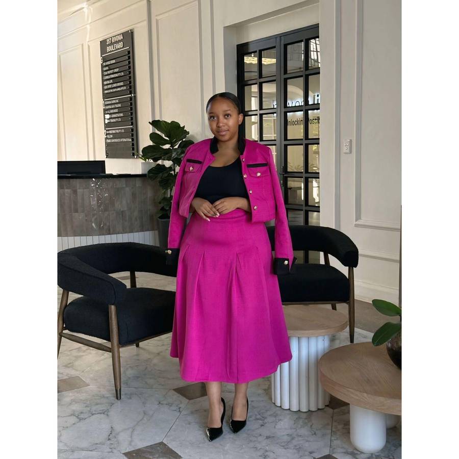 Vintage Contrast Collar Blouse & Cuffs Pleated Maxi  Skirt Suit Set