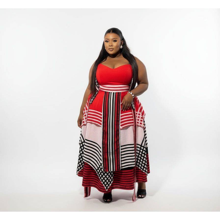 Multi-Color Knotted shoulder African Print Dress