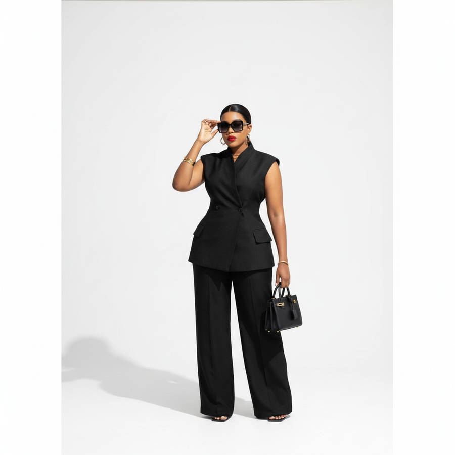 Sleeveless Top and Wide Leg Long Pants 2 Piece Set
