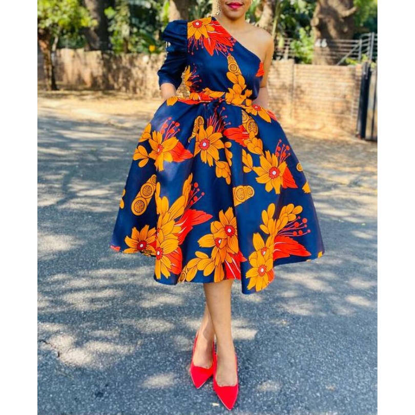 One Hand Off Shoulder Midi Dress