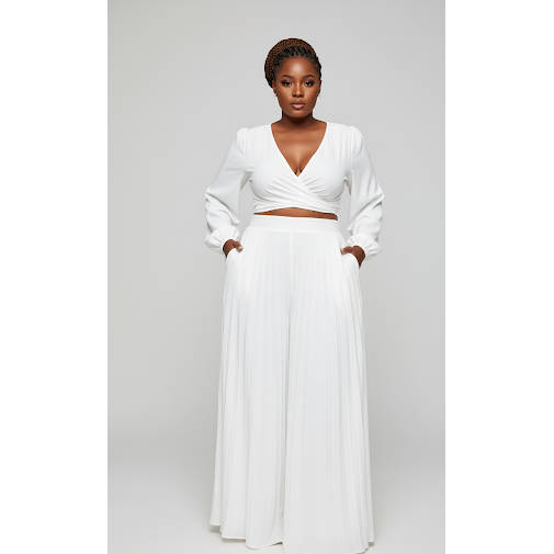 Plus Size 2 Piece Outfits Long Sleeve Crop Top and Long Maxi Skirt Set