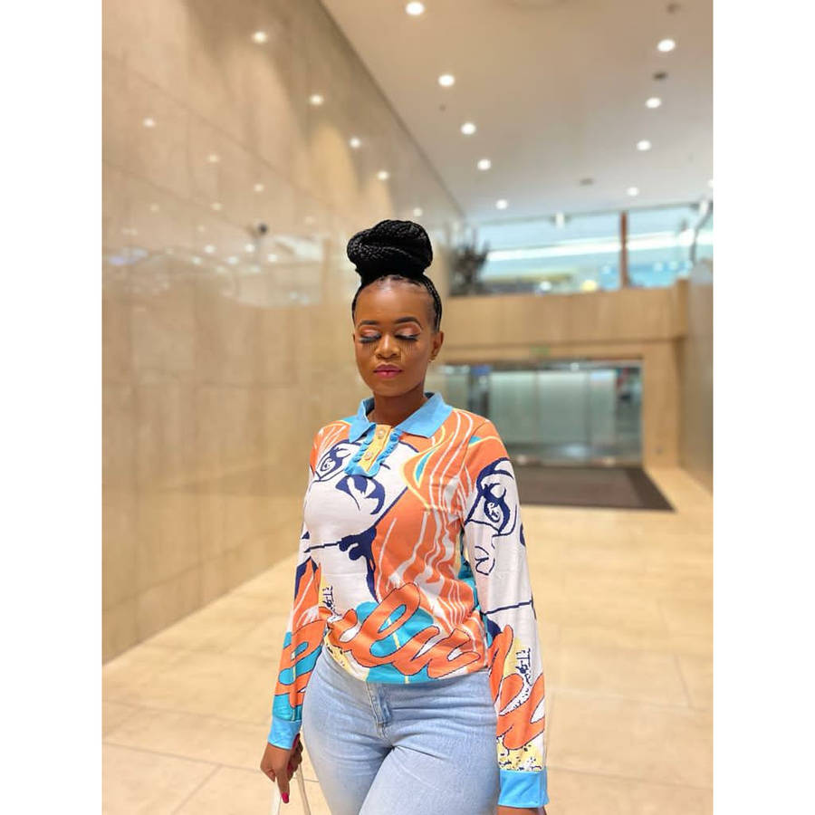 Long-sleeve  Printed Pattern Lapel Knitted Top