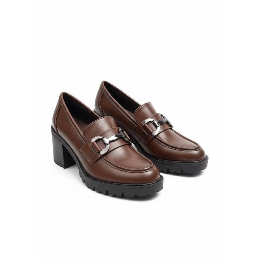 Womens Block Heel Loafers  Chunky Slip-On Shoes