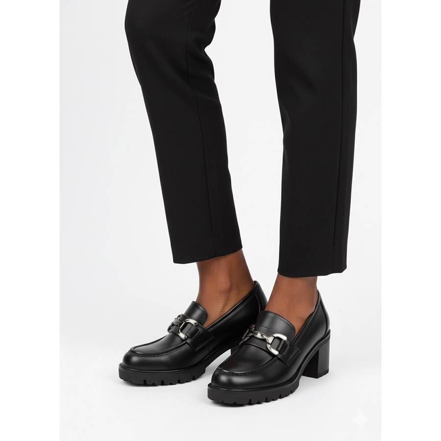 Womens Block Heel Loafers  Chunky Slip-On Shoes