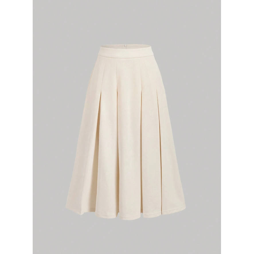 Vintage Contrast Collar Blouse & Cuffs Pleated Maxi  Skirt Suit Set
