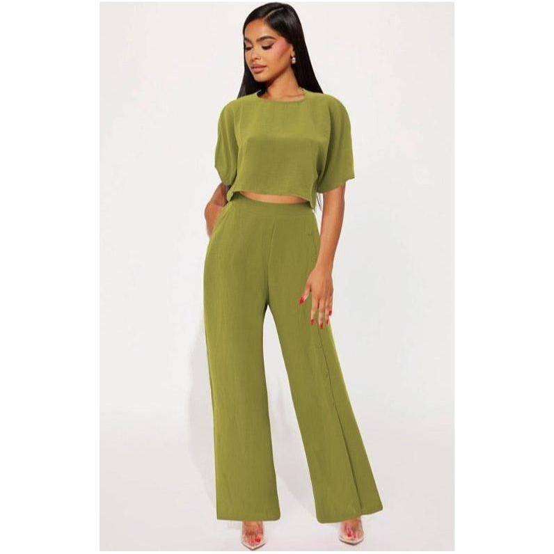 Crop Blouse & Wide Leg Pants Set.
