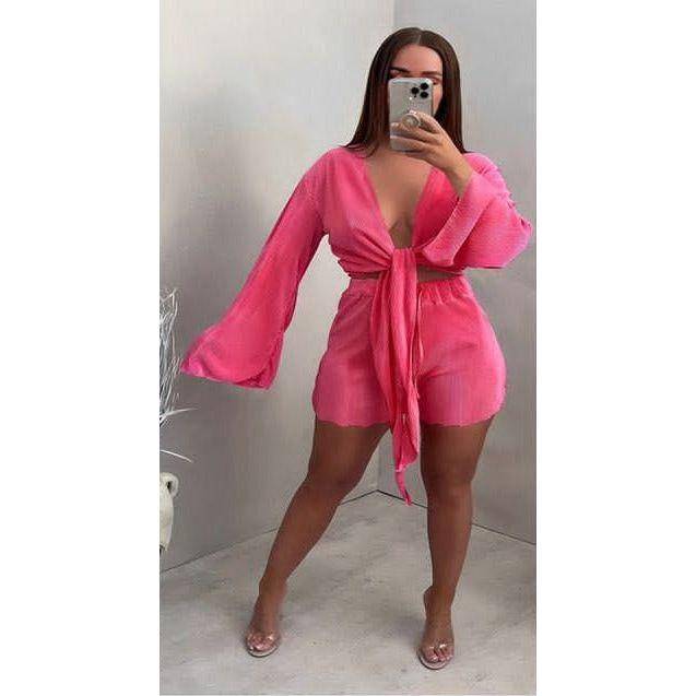Wrap Around Puff Sleeve Top and Short Pant Set