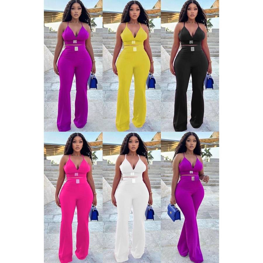 V-Neck Crop Top and High Waisted Legging Pants Outfit Set