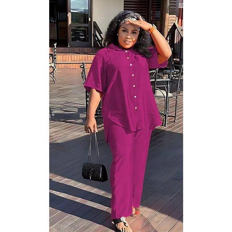 Irregular Top & Wide Pants Set.