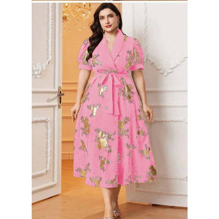 Floral Deep V-Neck A-line Midi Dress