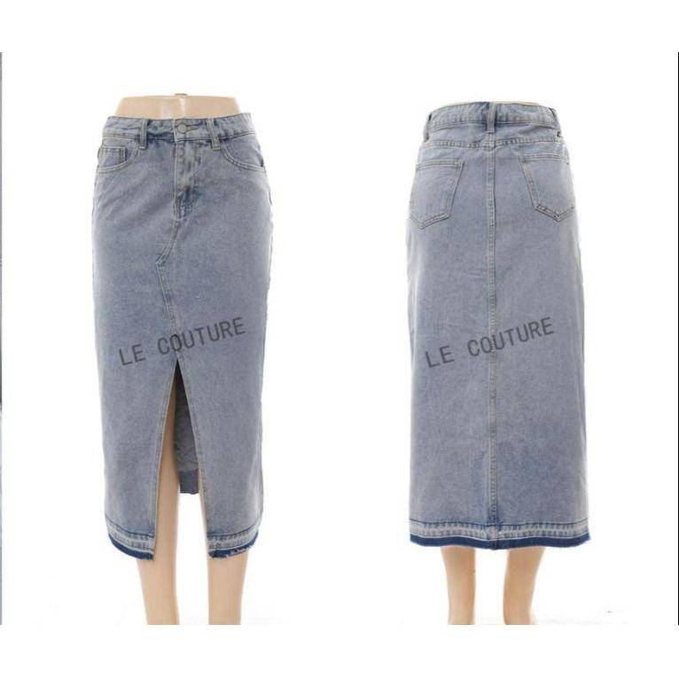 Denim Midi Slit Cut Skirt