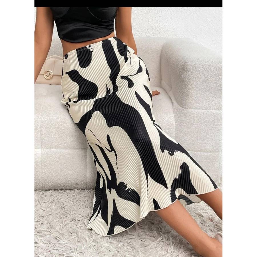 Allover Print Elastic Waist Skirt Maxi Women Outfit