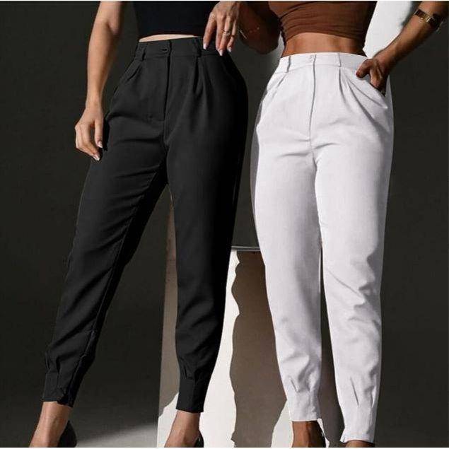Solid Dual Pockets Cropped Carrot Pants