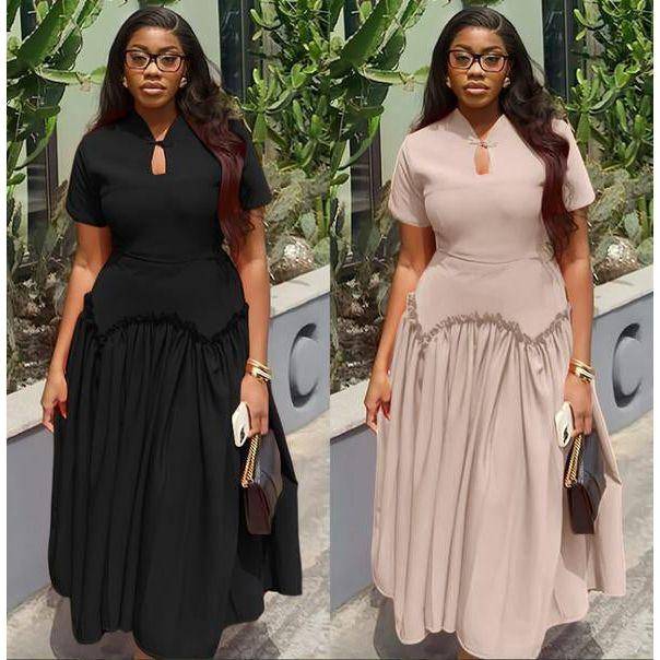 Short Sleeve Pleated Prom Maxi Dress