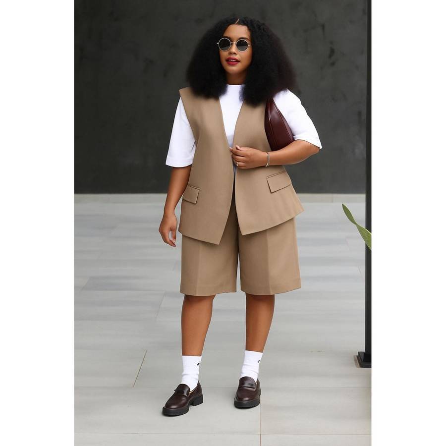Plus size formal wear high short and waist blazer Set