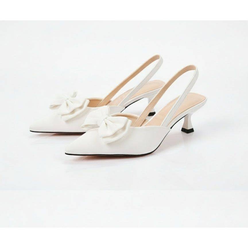 Double Bow Detail Pointy Kitten Heels