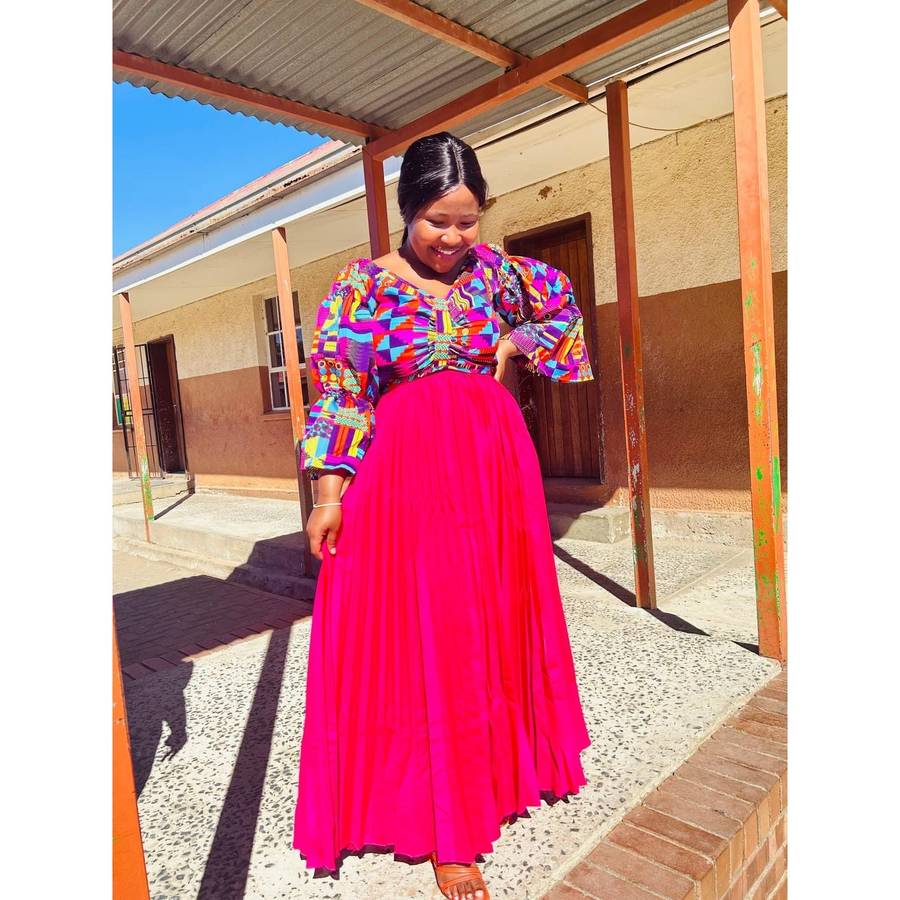 High Waisted Pleated Skirt and Long Sleeve Crop Top