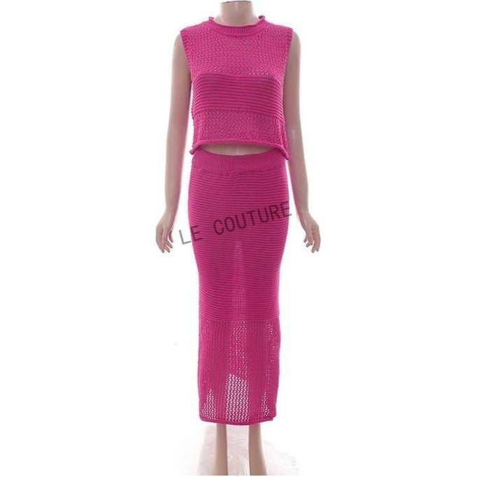 Knitted Round Neck Top and Skirt Set