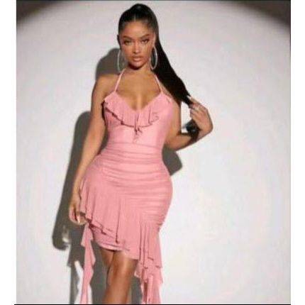 Mesh Double Ruffles Midi Dress