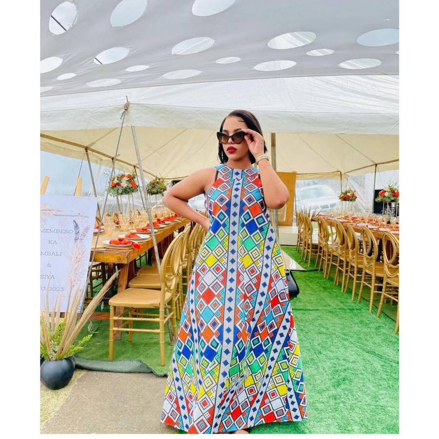 African Sleeveless Print Maxi Dress - MULTI COLOR / 5XL