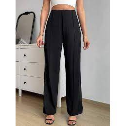 Solid Straight Leg Slant Pocket Pants.