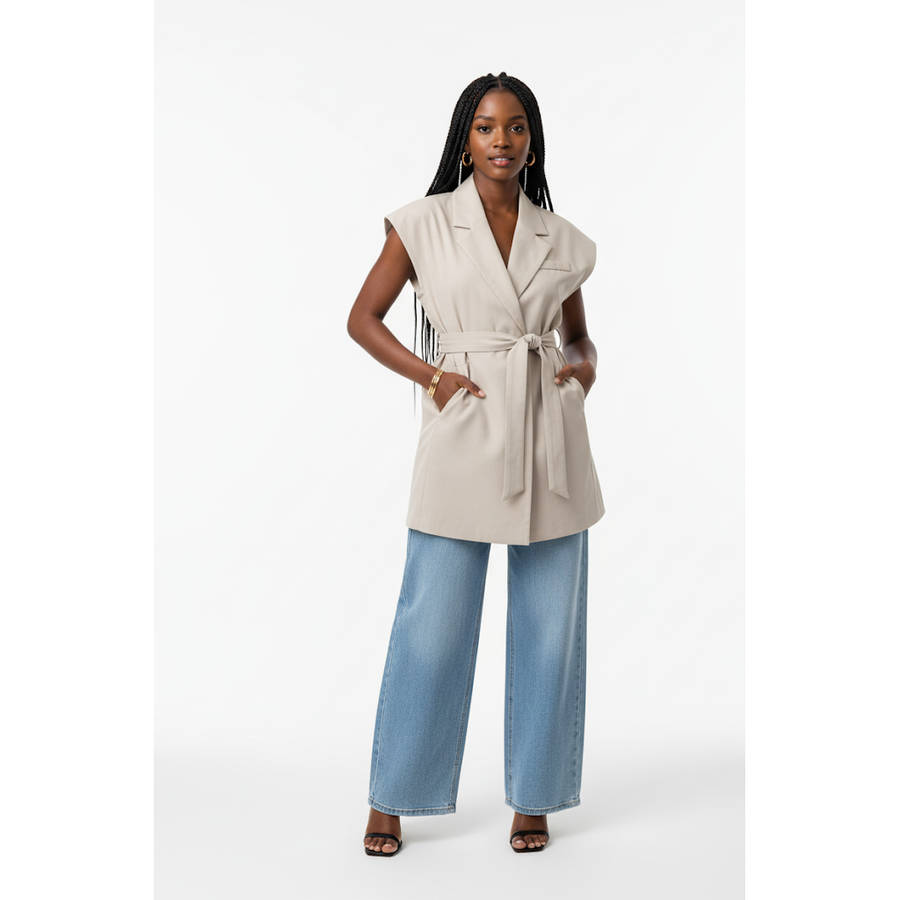 Plus Size Women's Casual Fashionable V-Neck Multi Pocket Waist Elastic Waistband Style Vest Coat