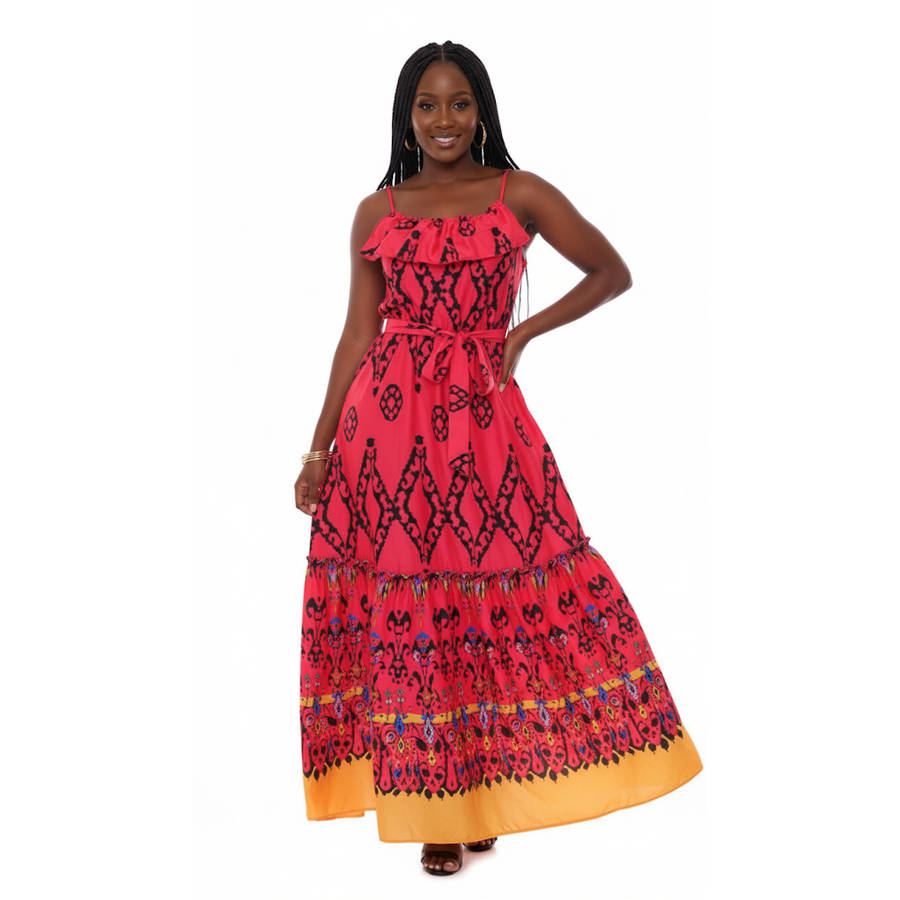 Women Cruise Outfit Graphic Print Cami Maxi Dress