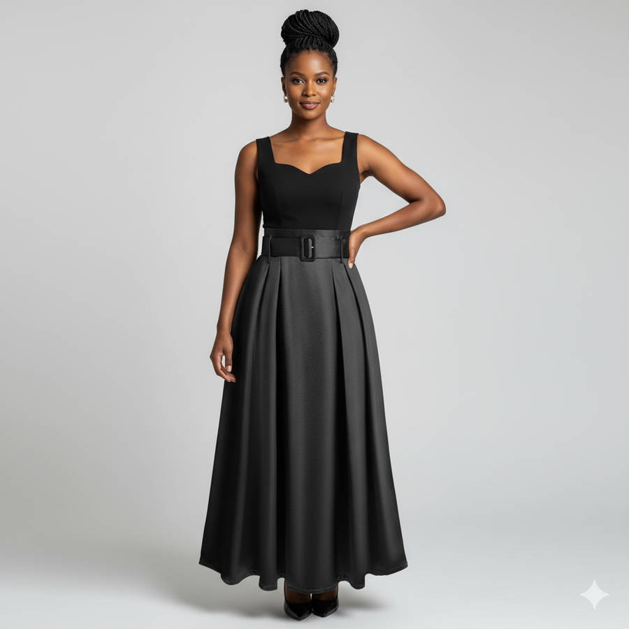 High waisted satin beltes umbrella skirt