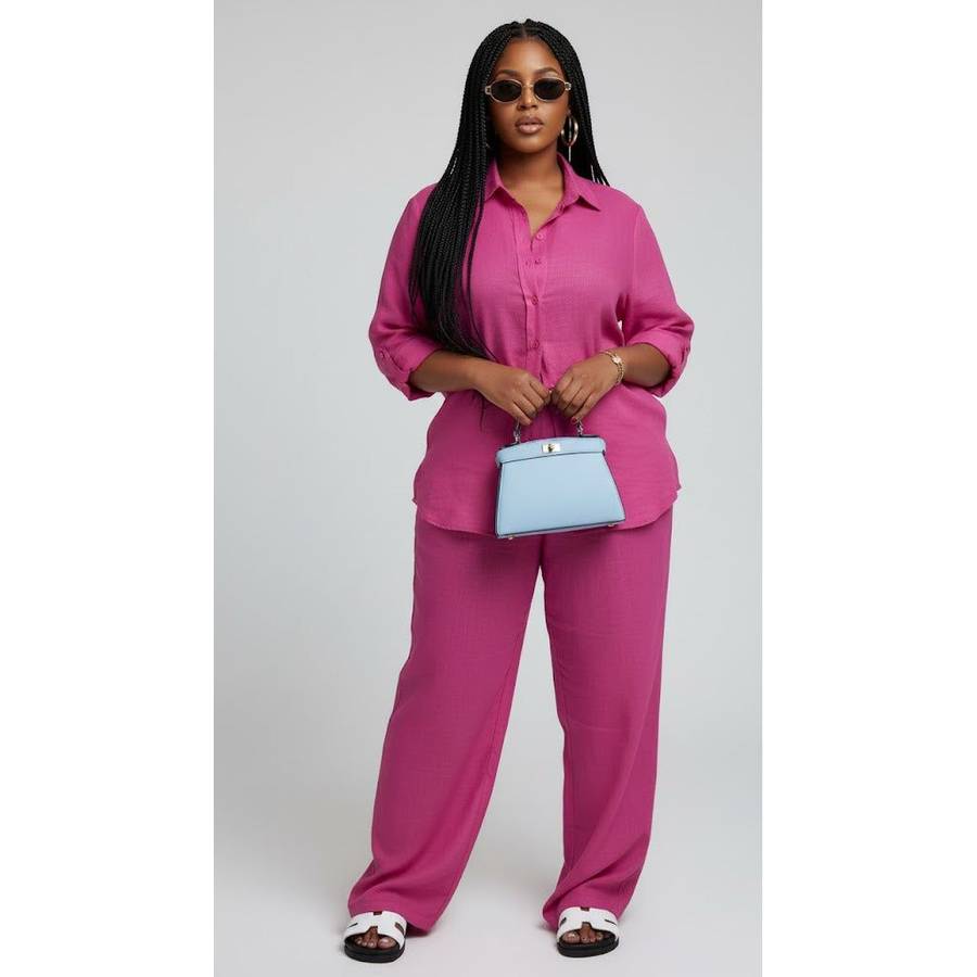 Relaxed Button-Up Shirt and Wide Leg Pants Set