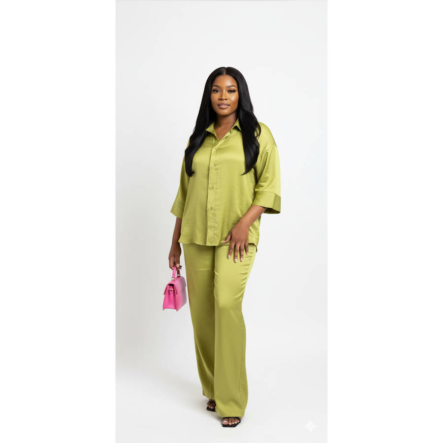 Formal Buttoned 3/4 Sleeve Top with Palazzo Pants 2 Piece set.