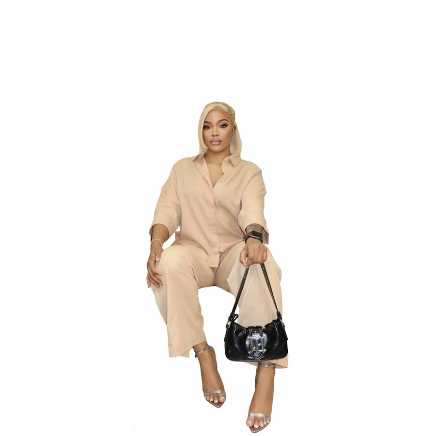 Formal Buttoned 3/4 Sleeve Top with Palazzo Pants 2 Piece set.
