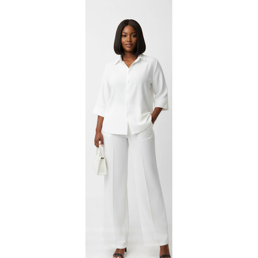 Formal Buttoned 3/4 Sleeve Top with Palazzo Pants 2 Piece set.