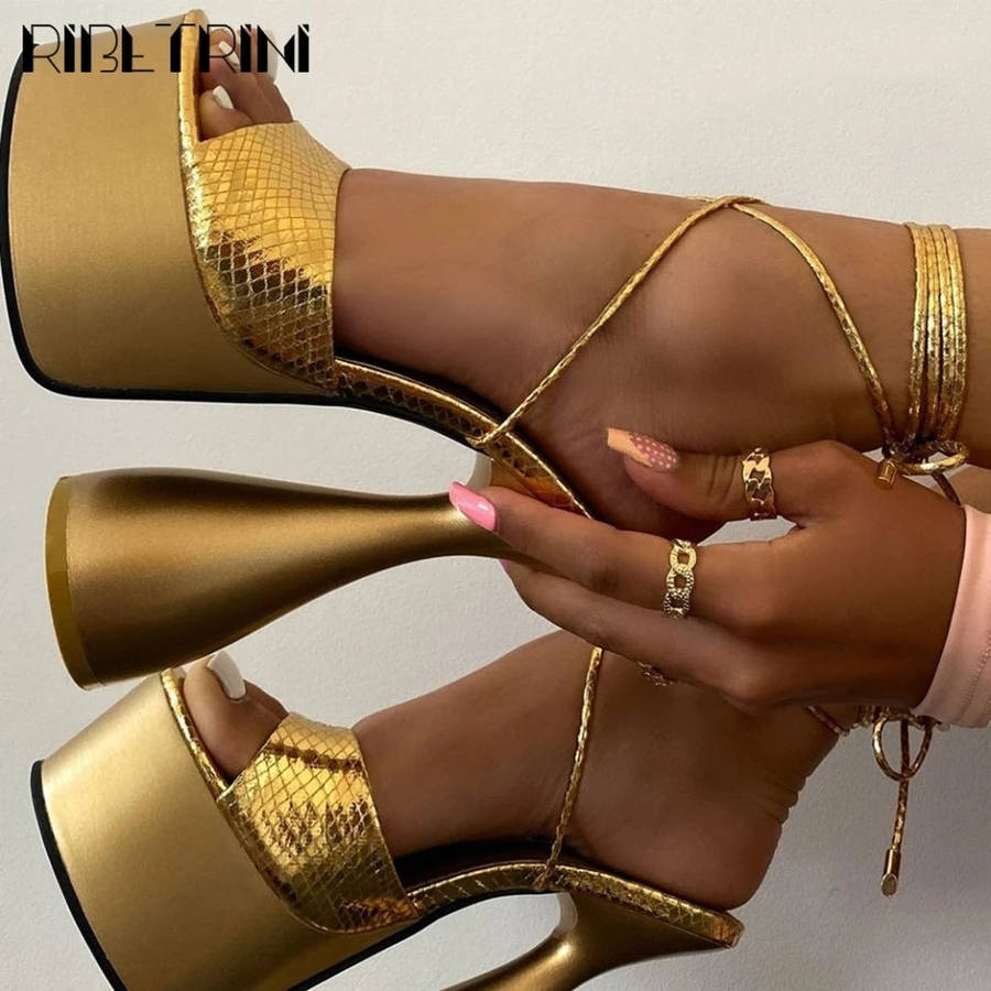 Thick Heel Platform Ankle Strap Shoes - ROSE GOLD / 3