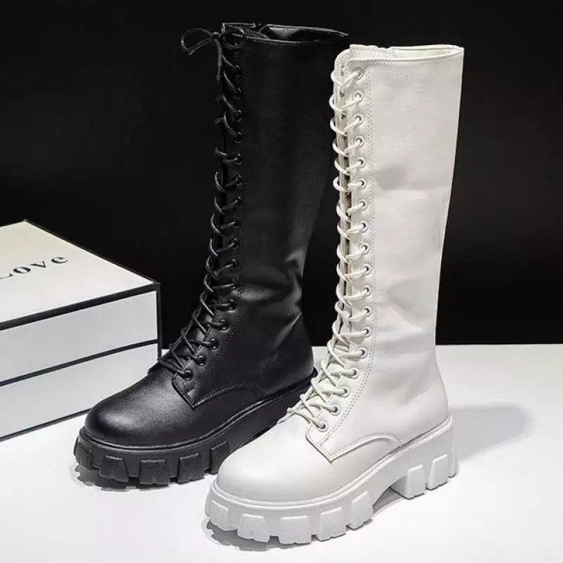 Lace-Up Chunk Heel Platform Boots