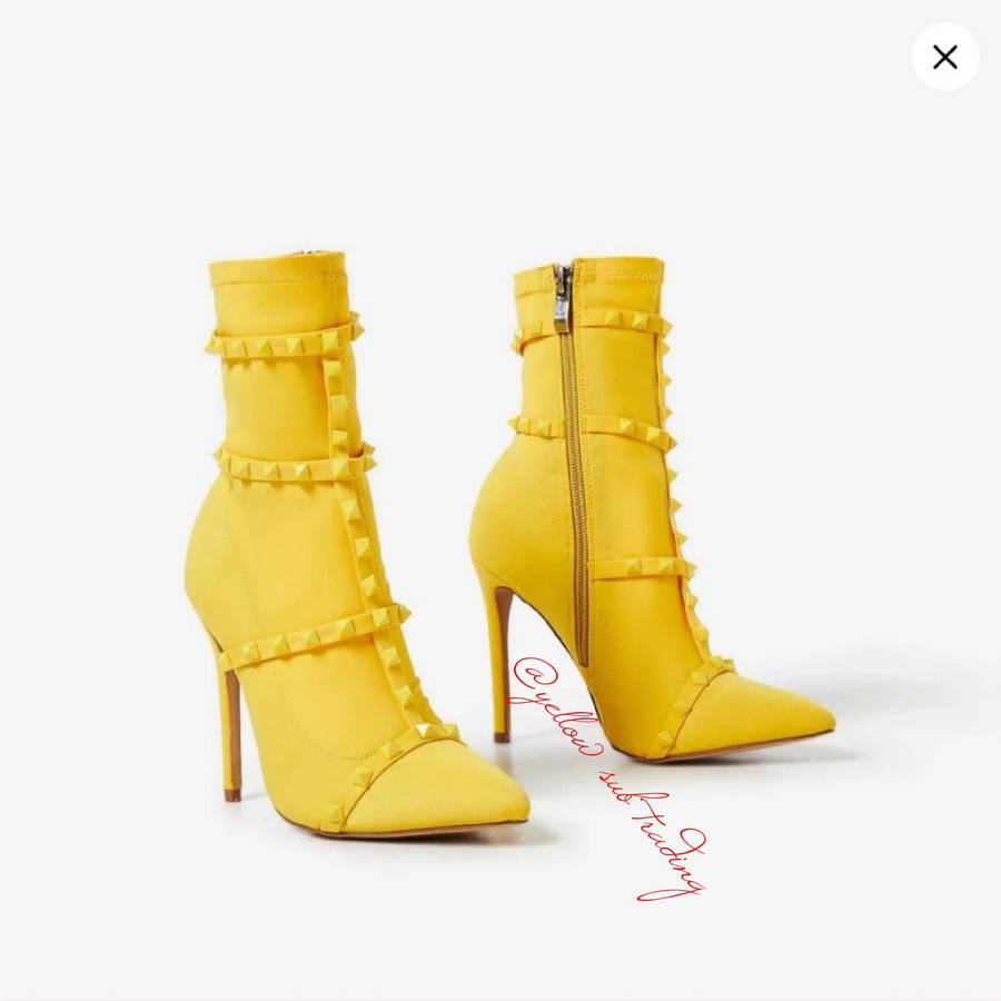 Studded Detail Sock Boots - YELLOW / 3