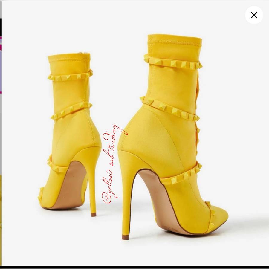 Studded Detail Sock Boots - YELLOW / 3