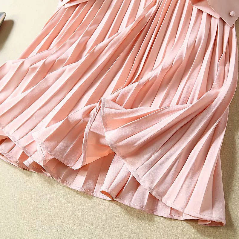 Emboidery Pleated Vintage Dress - L