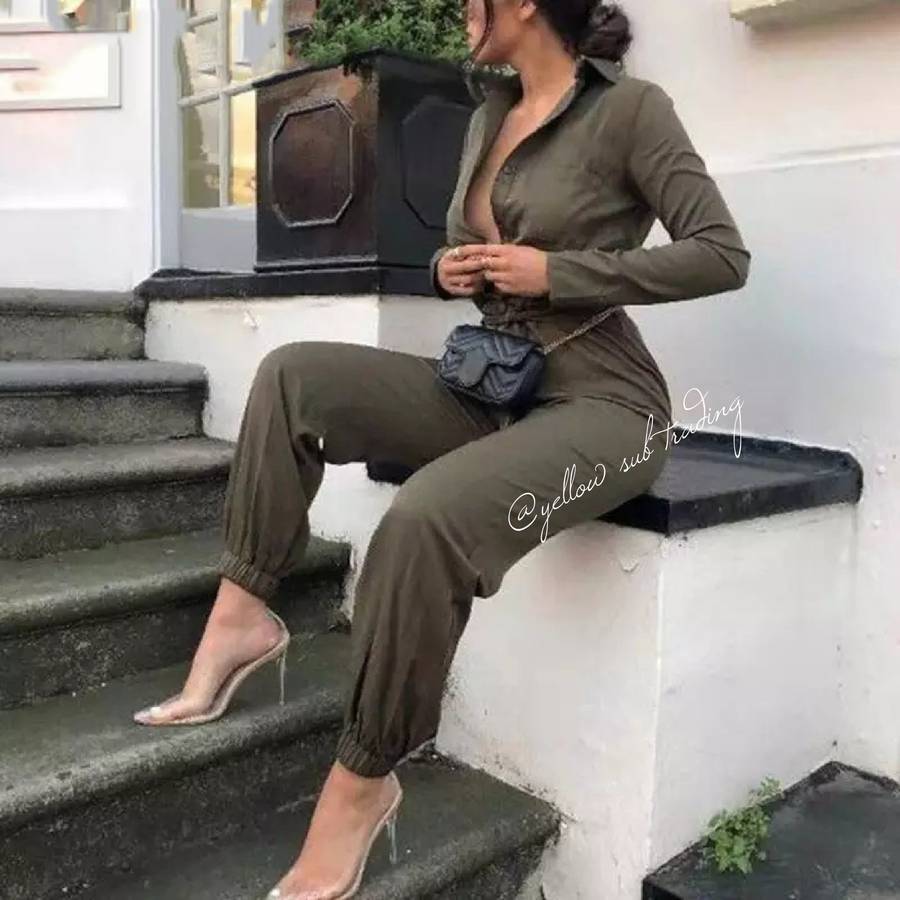 Turn-Down Collar Buttons Jumpsuits.