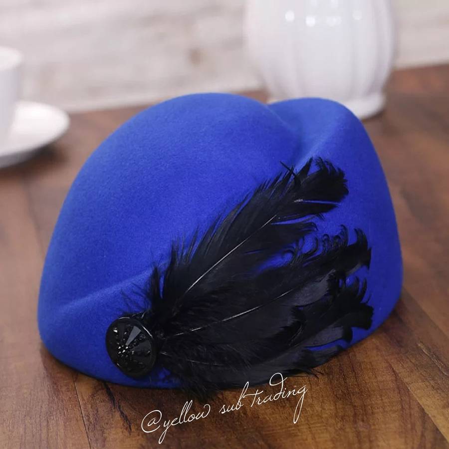 Decorated wool vintage Hats - ROYAL BLUE