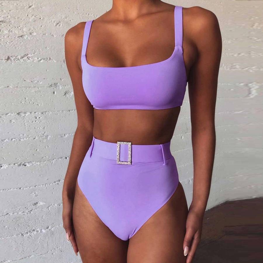 Vintage belt high waist bikini set
