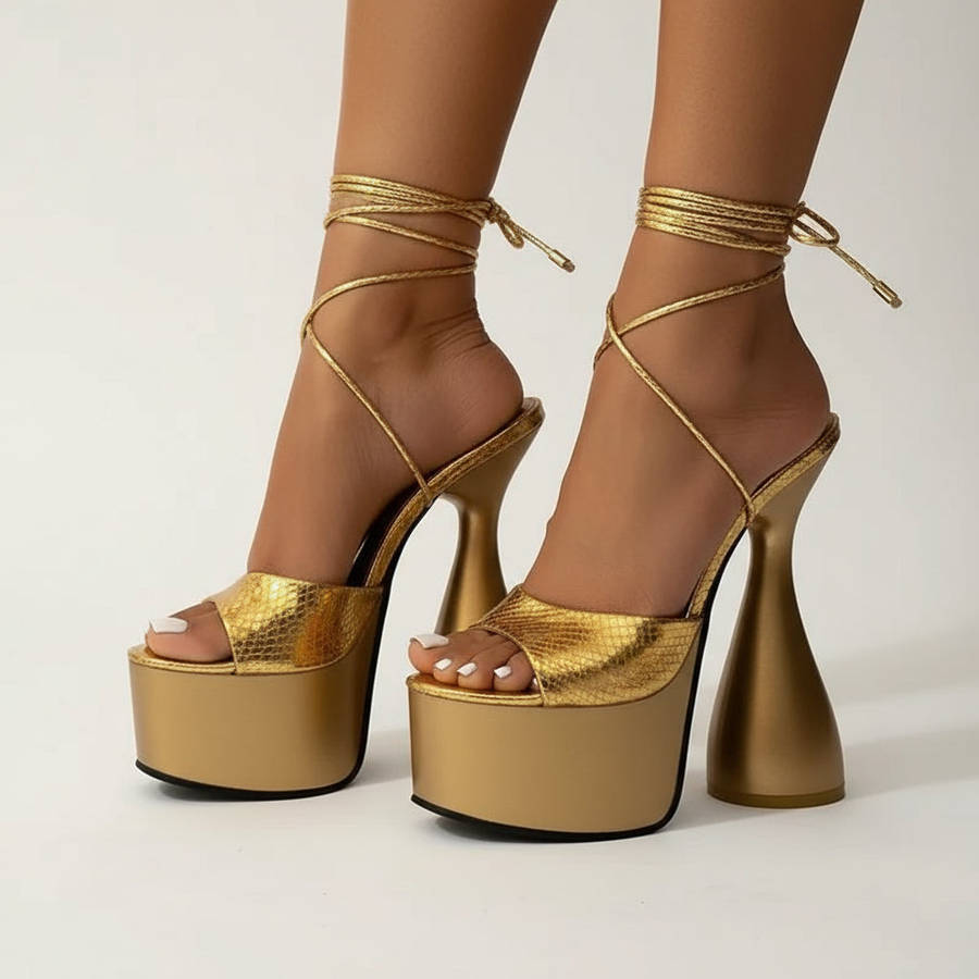 Thick Heel Platform Ankle Strap Shoes - SILVER / 5