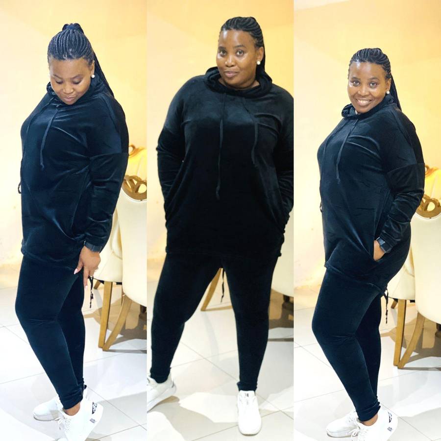 Drawstring Velvet Set - BLACK / M