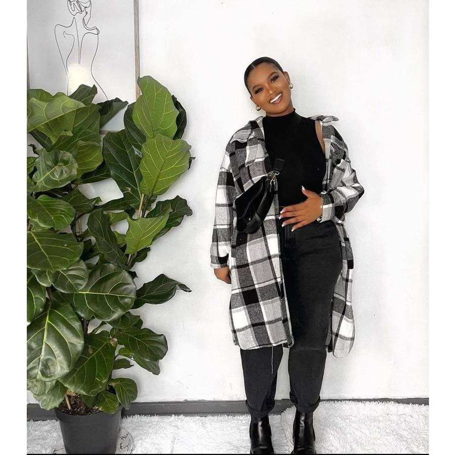 Plus Size Plaid Coat - GREEN / WHITE / M