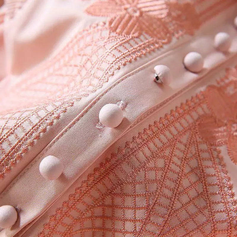 Emboidery Pleated Vintage Dress - L