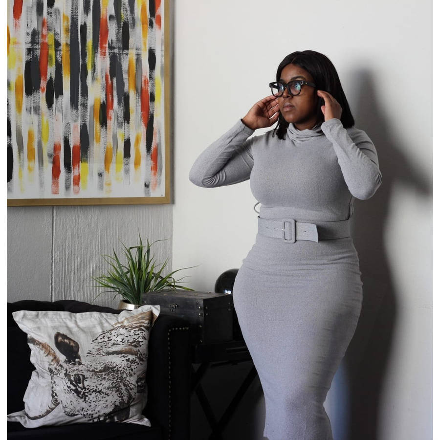 Turtleneck Bodycon Dress - BROWN / M
