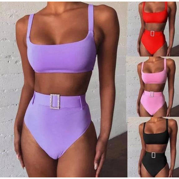 Vintage belt high waist bikini set